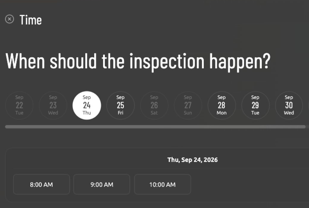 Actual Knockknock date strip and available inspection times.